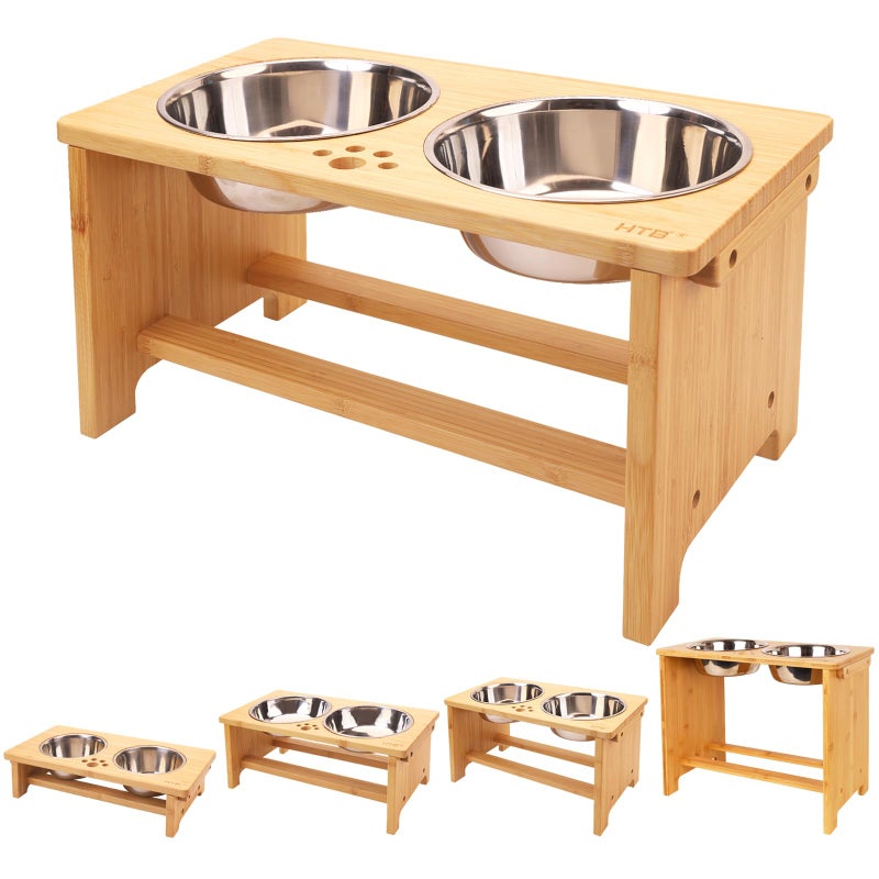 HTB Elevated Dog Bowls,Raised Dog Bowl Stand with 2 Stainless Steel Bowls,Elevated Raised Dog Bowls for Large Medium Small Sized Dogs - Image 1